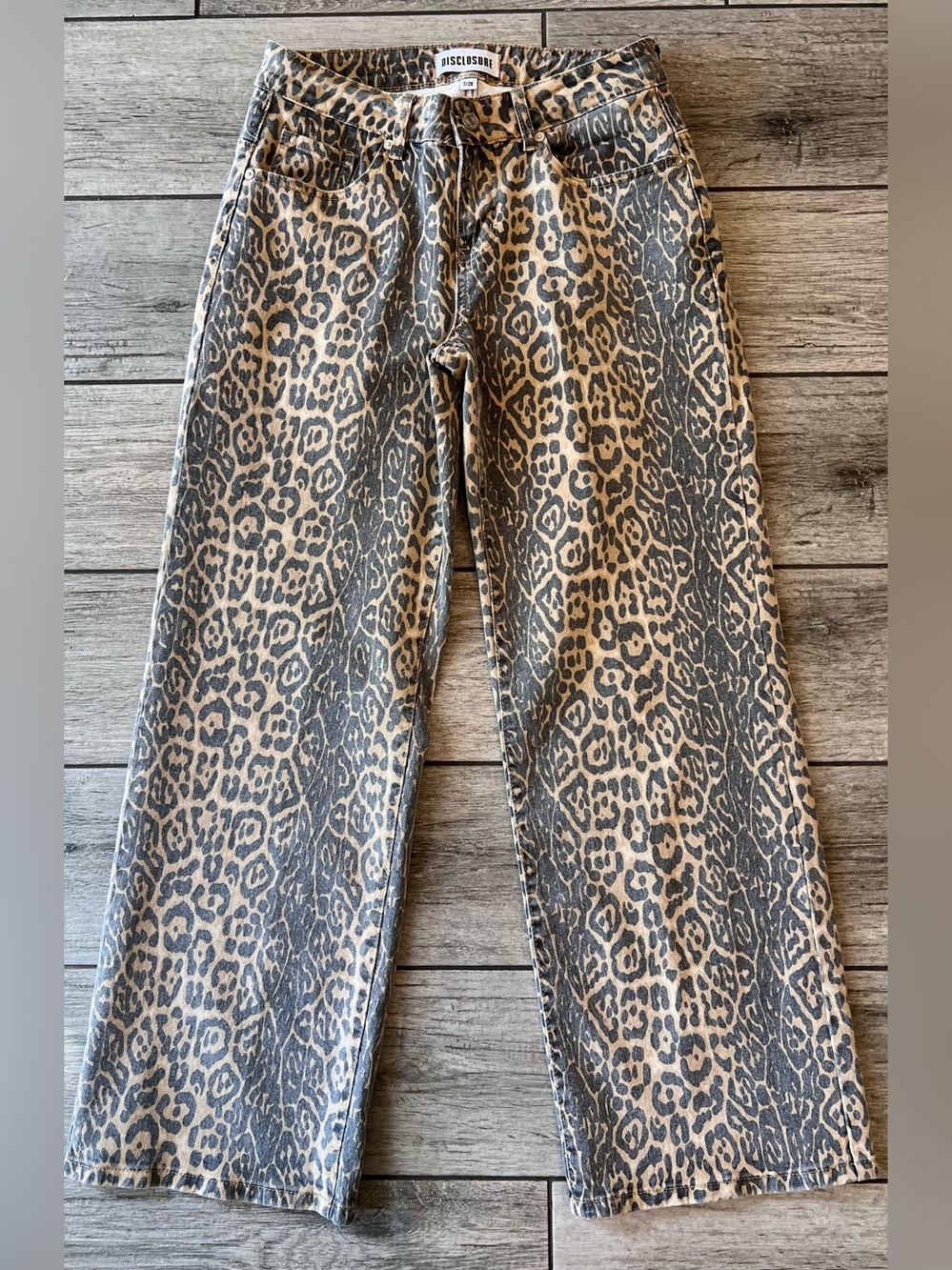 Disclosure Leopard Print Baggy Low Rise Wide Leg Jeans Size 7/28 Y2K Streetwear - Picture 2 of 8
